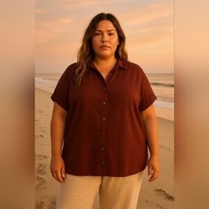 NWT Madewell Central Drapey Shirt Dark Cabernet Button Oversized Size 2X Plus